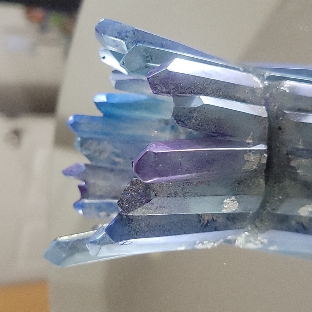 Handmade resin crystal geode candle holder jewelry dish silver blue purp glitter